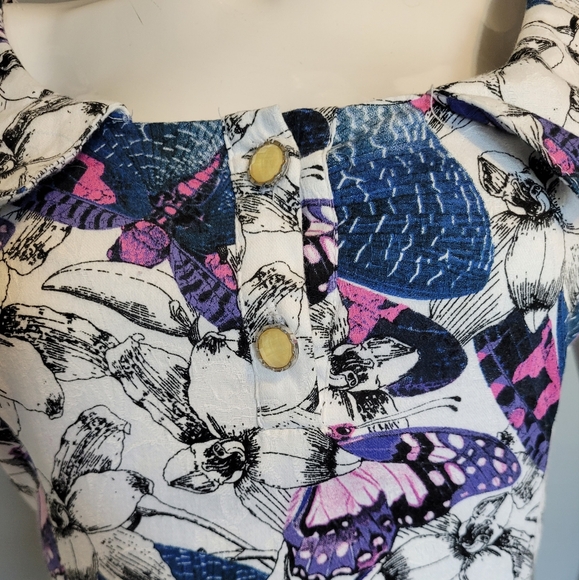 Hearts and Roses Retro Butterfly Print Midi, VGUC, Size XL - Picture 5 of 8